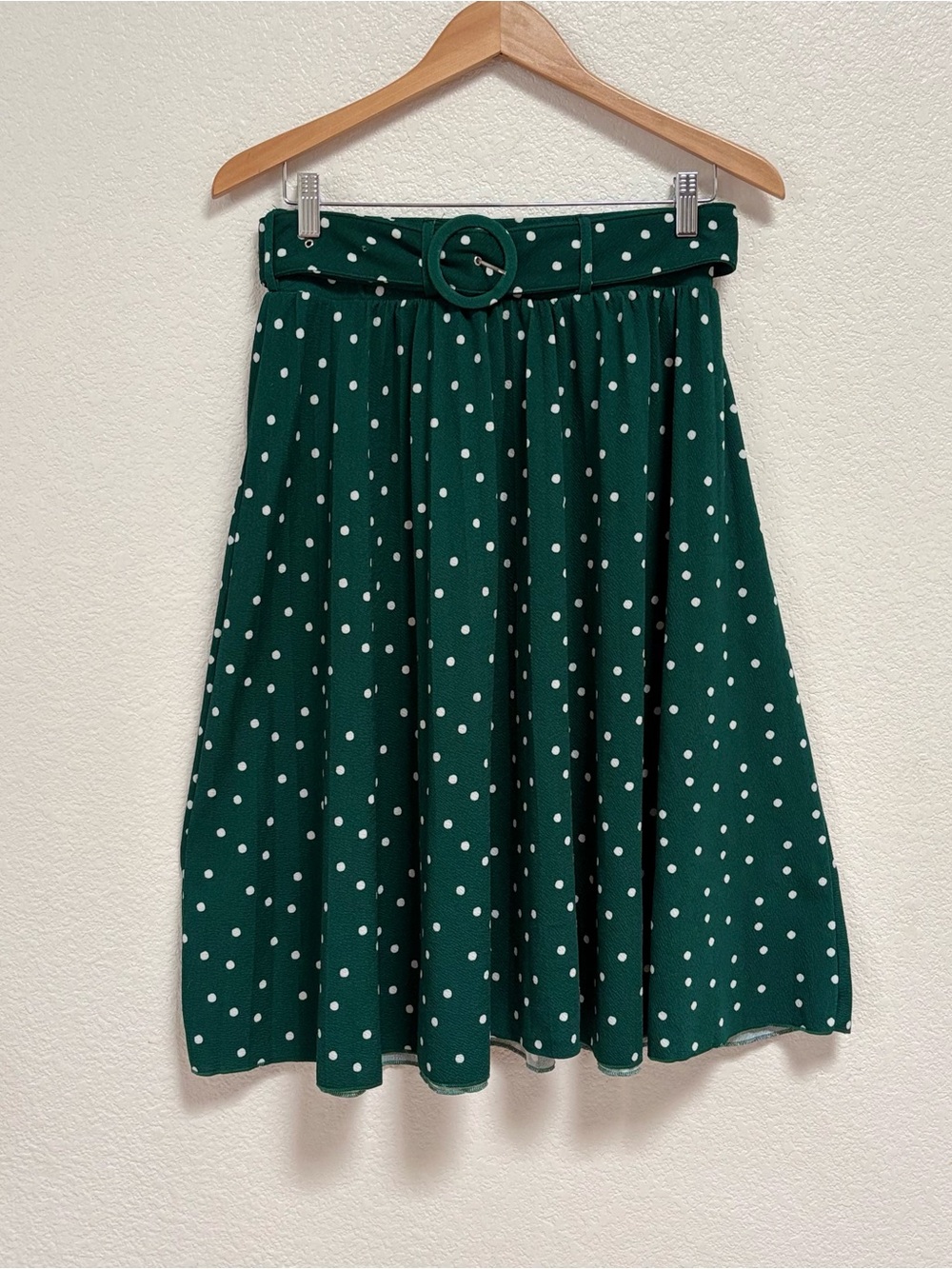 Green Polka Dot Circle Skirt with Belt